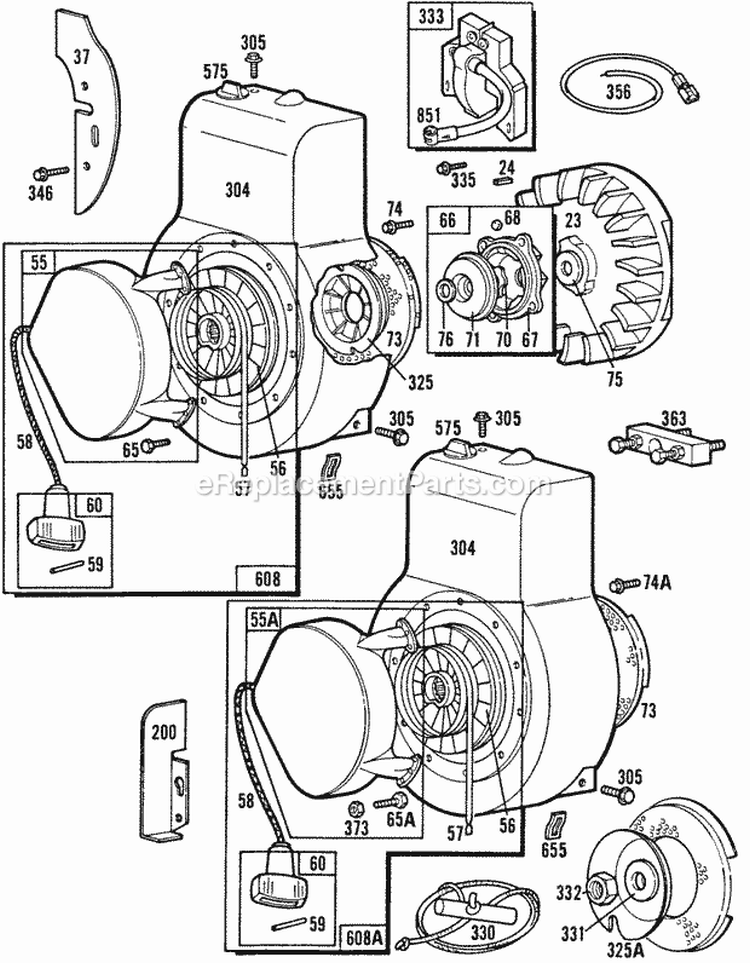 Blower Hsgs Rewind Assys Diagram and Parts List for 131212-2124-01  Briggs and Stratton Engine
